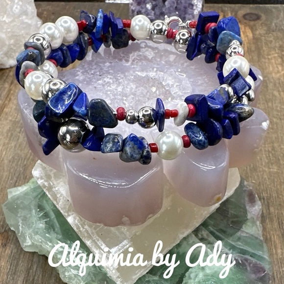 Layered wrap around Lapis lazuli and Bamboo coral beaded bracelet/ - Picture 1 of 3